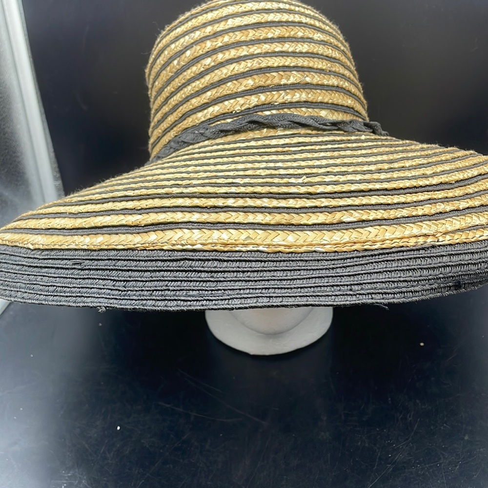 Natural Straw & Black Large Brim Hat